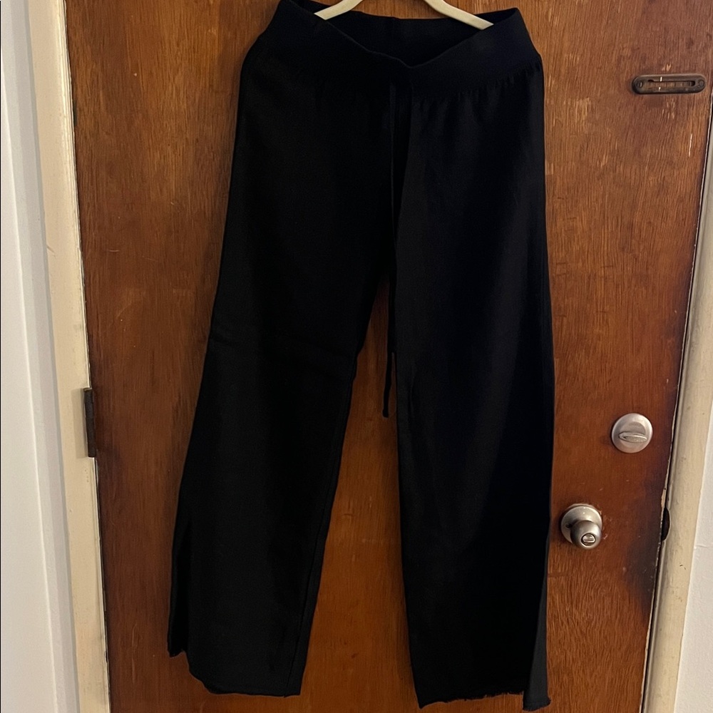 Wide Leg Black Women's Pants with Drawstring Waist
